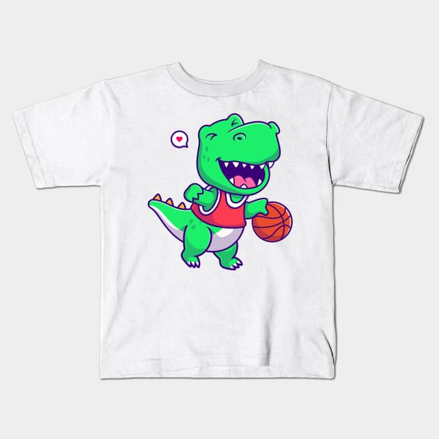 cute dinosaur playing basketball Kids T-Shirt by sufian